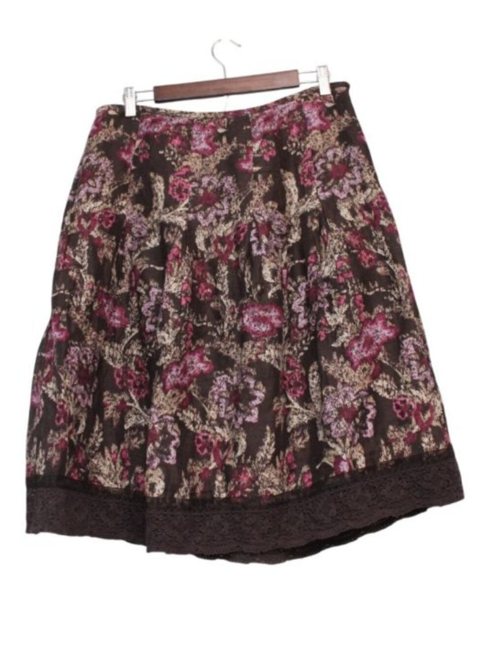 Ann Taylor LOFT Skirt Size 10 Linen Silk Floral Knit Lace Boho Pleated Workwear